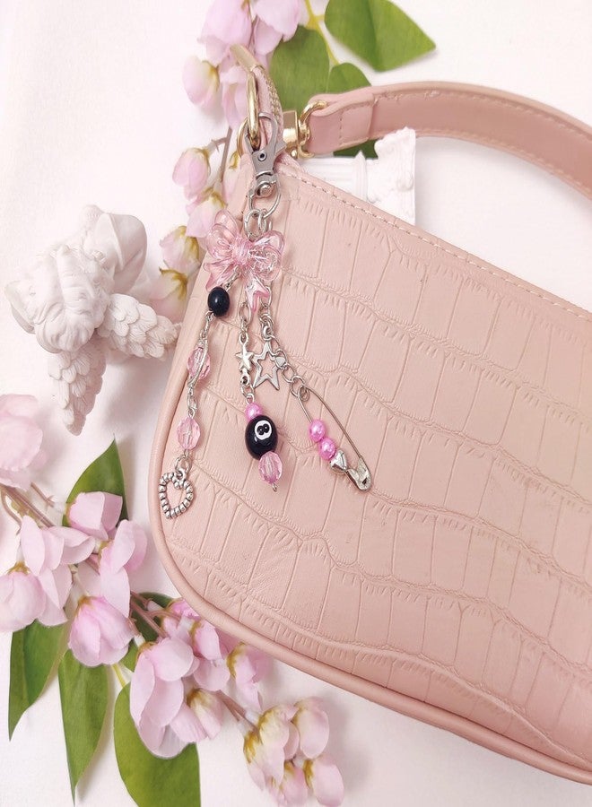cioatu Y2K Aesthetic Keychains for Women Cute Flowers Star Cake Jellyfish Keychins Charms Kawaii Bag Purse Decor (Pink & Clear Bow) - Image 5